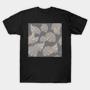 Woolly Mammoth and Woolly Rhino on Gray Grey background T-Shirt